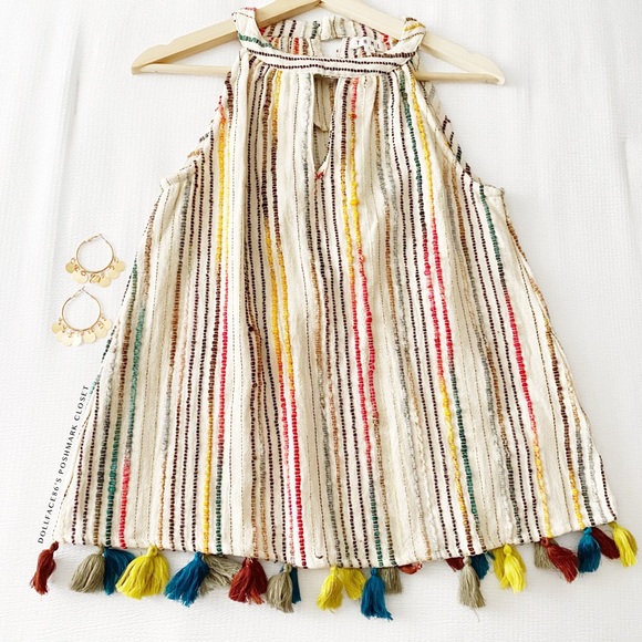 Anthropologie Tops - Anthro THML Boho Tassel Embroidered Tank Top